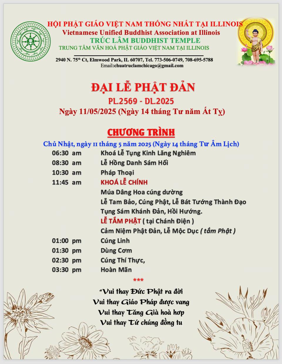 Thư Mời Đại Lễ Phật Đản 2025 - Chùa Trúc Lâm Chicago