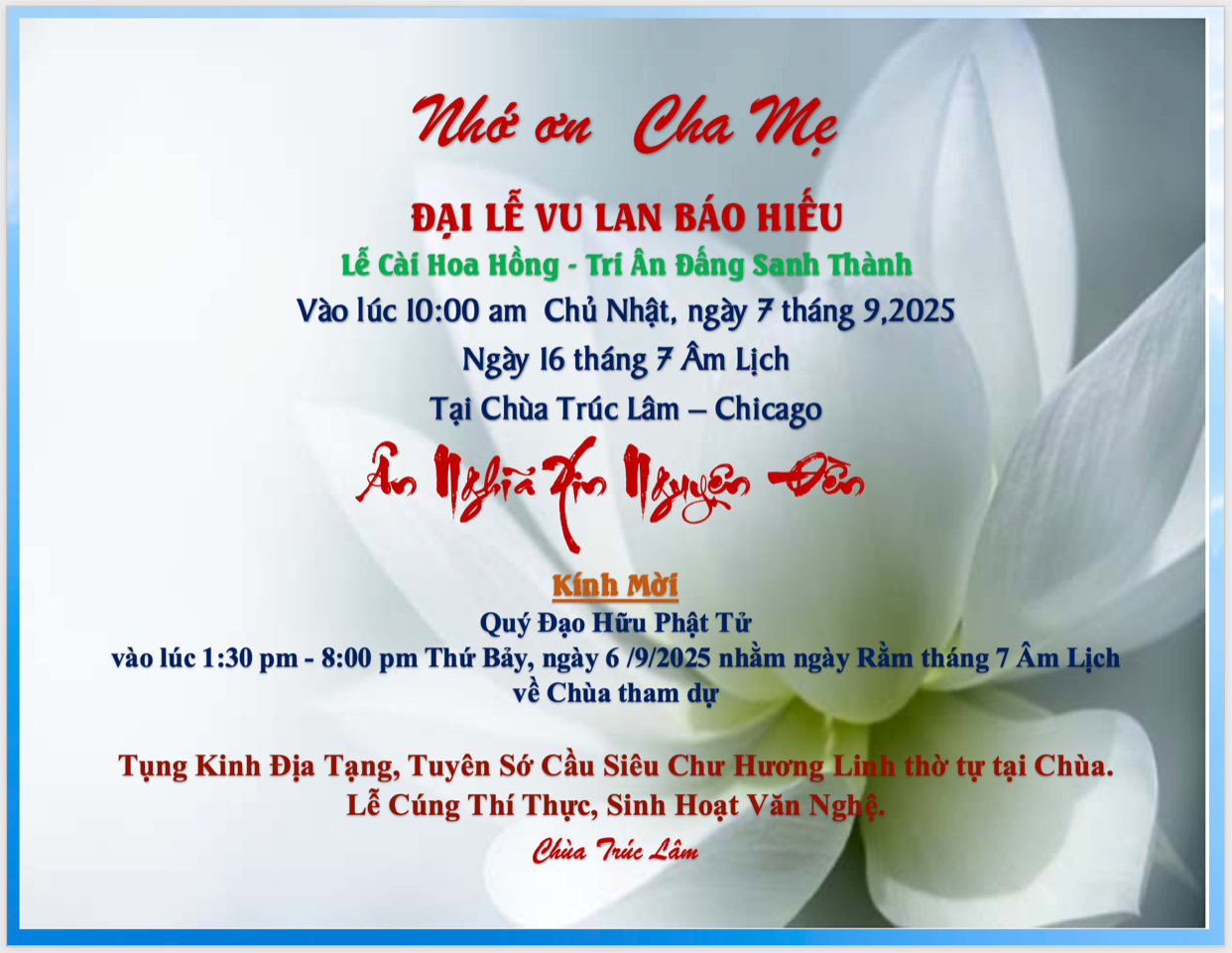 Đại Lễ Vu Lan 2025 - Chùa Trúc Lâm